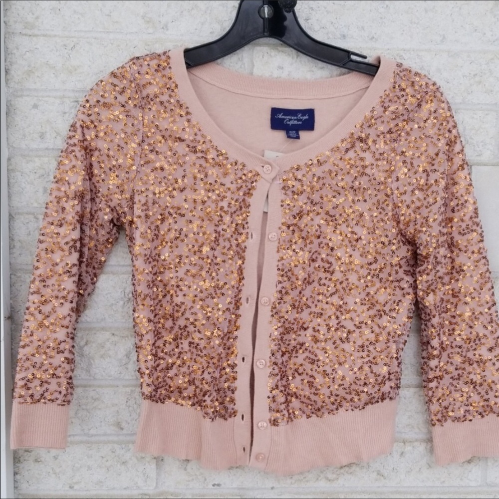 NWT American Eagle Copper Pink Sequin Cardigan - Picture 4 of 5